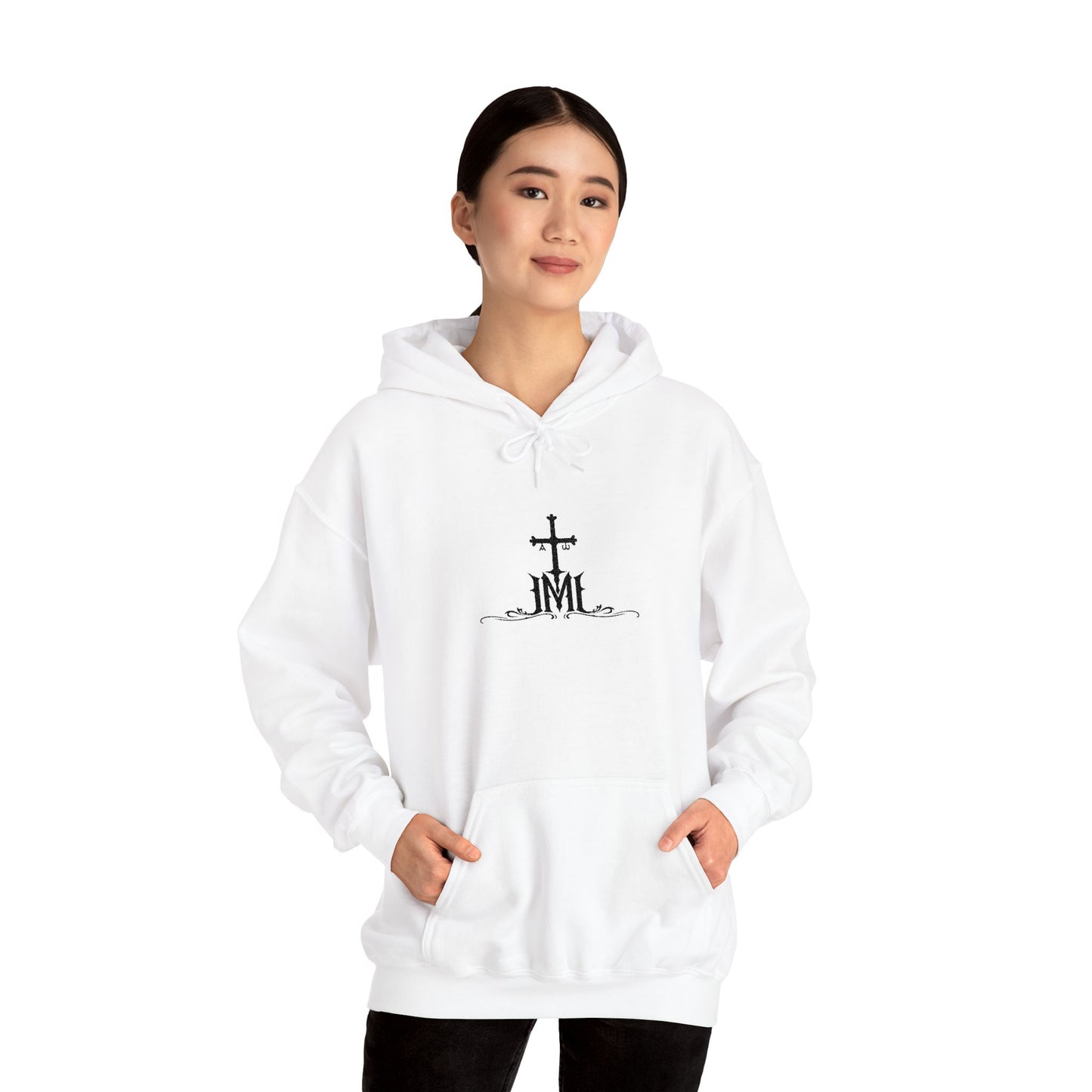 JML Cross Hoodie — Minimal Christian Faith Pullover