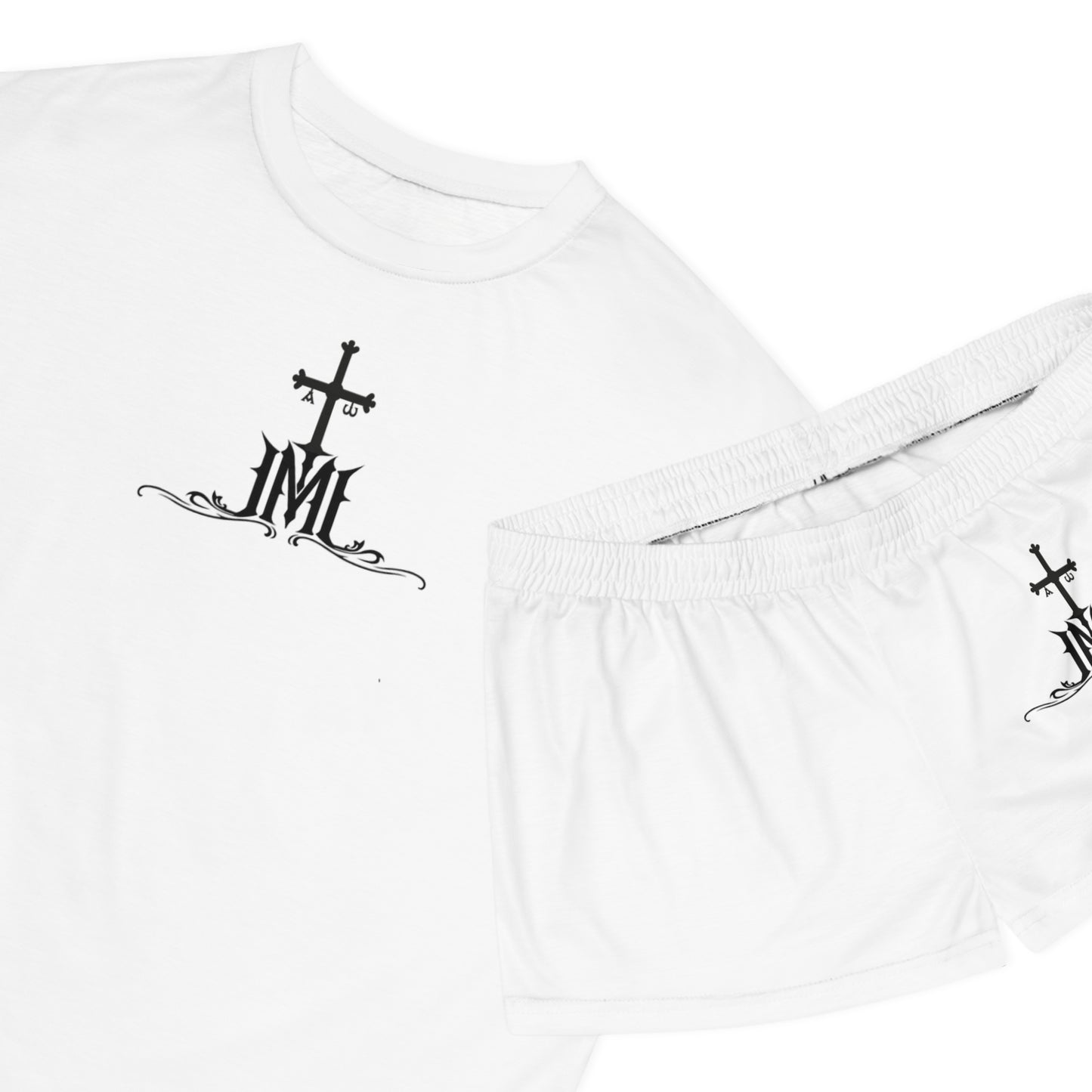 Monxbray Gothic Cross Women's Short Pajama Set — Monogram Sleep Shorts & Tee