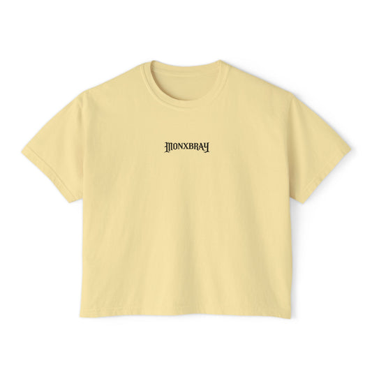 Boxy Tee — Minimal 'MONXBRAY' Gothic Logo Women's Crop T-Shirt