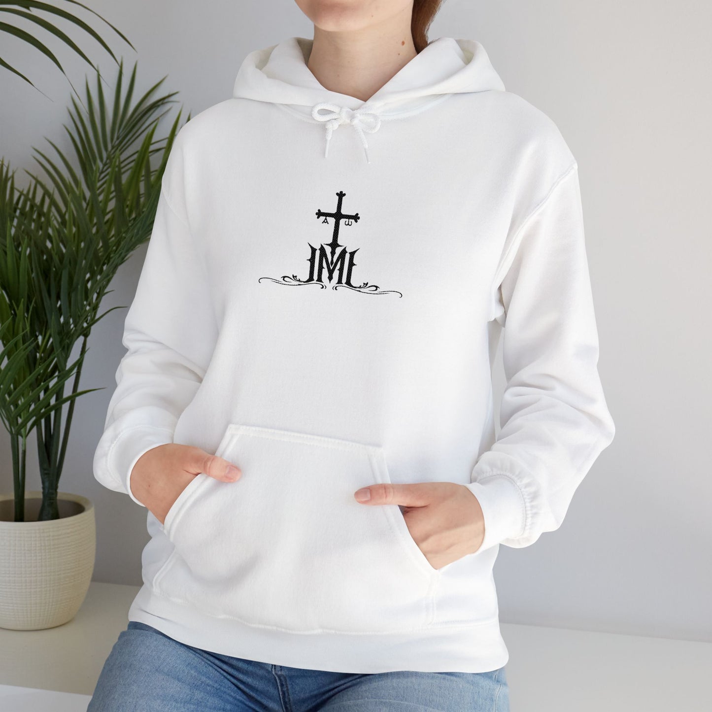 JML Cross Hoodie — Minimal Christian Faith Pullover