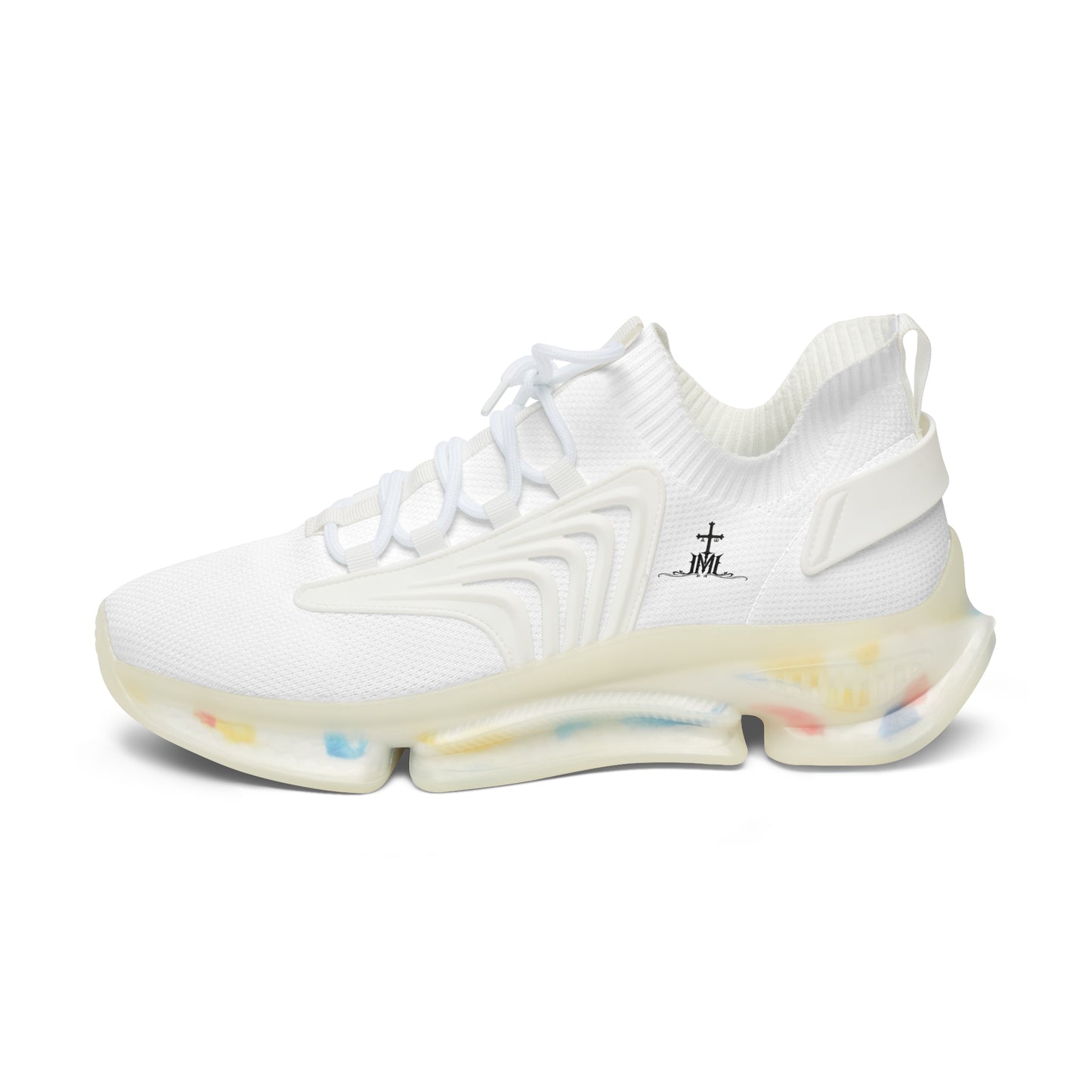 Women's Mesh Sneakers — Lightweight White Athletic Shoes with Color-Speckled Sole