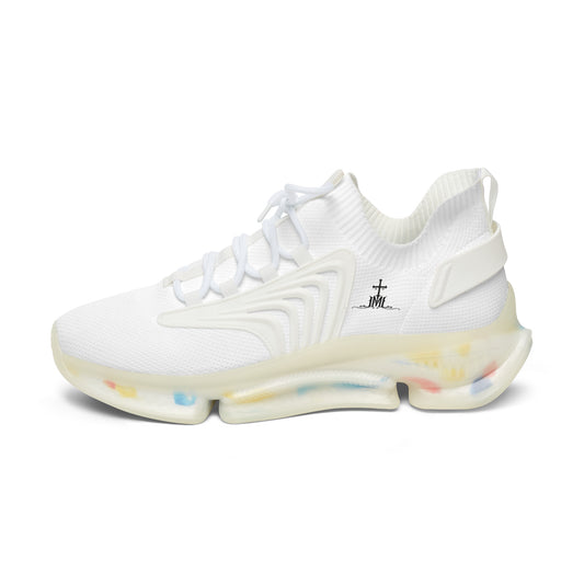 Women's Mesh Sneakers — Lightweight White Athletic Shoes with Color-Speckled Sole
