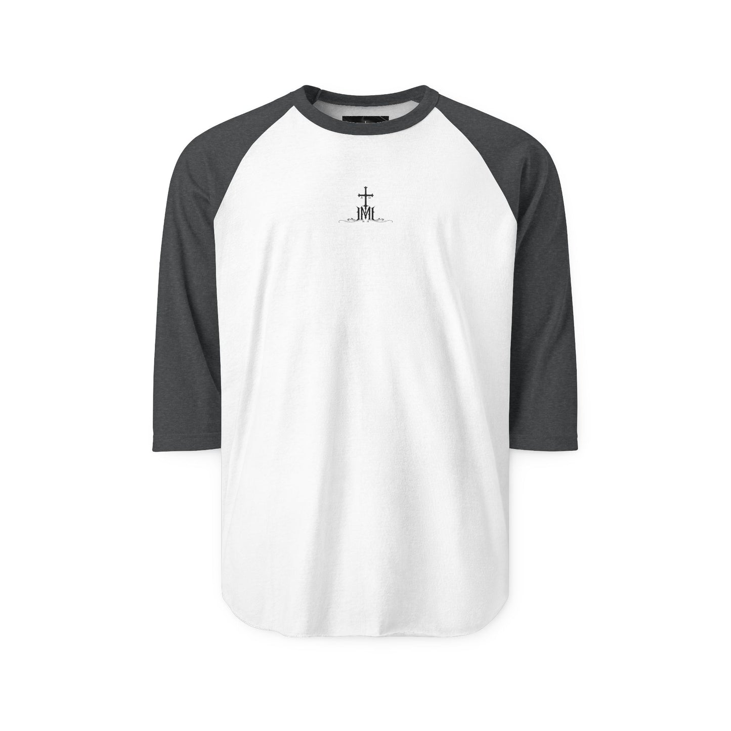 Minimalist Cross Raglan Shirt — Small Center Chest Faith Graphic