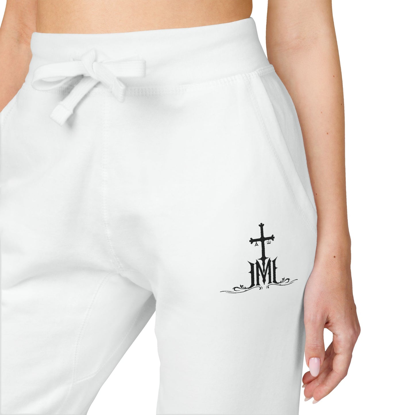Embroidered Cross Fleece Sweatpants — Minimal Faith Joggers