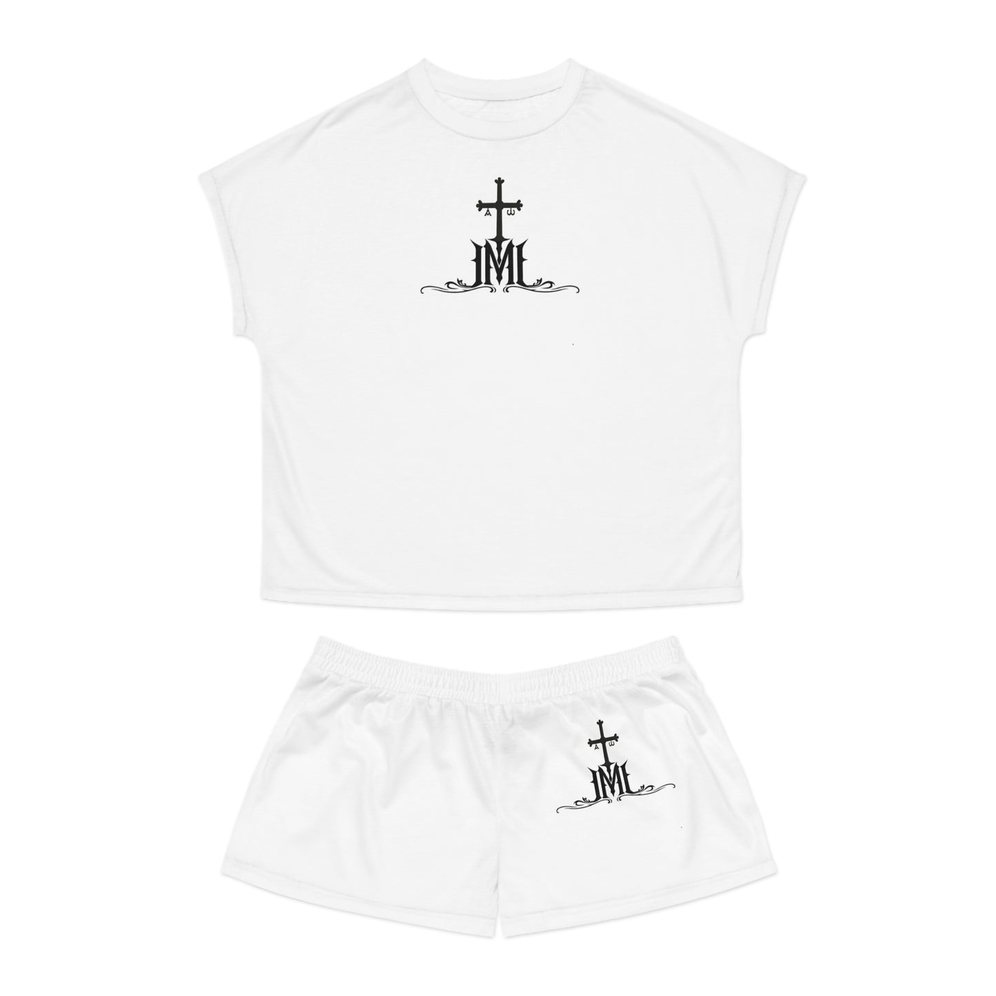Monxbray Gothic Cross Women's Short Pajama Set — Monogram Sleep Shorts & Tee