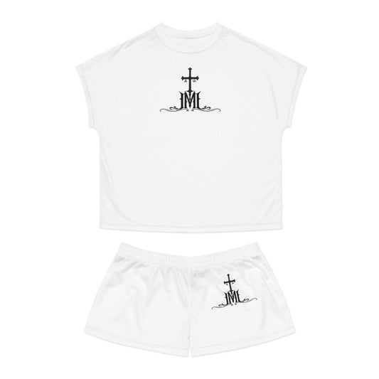 Monxbray Gothic Cross Women's Short Pajama Set — Monogram Sleep Shorts & Tee