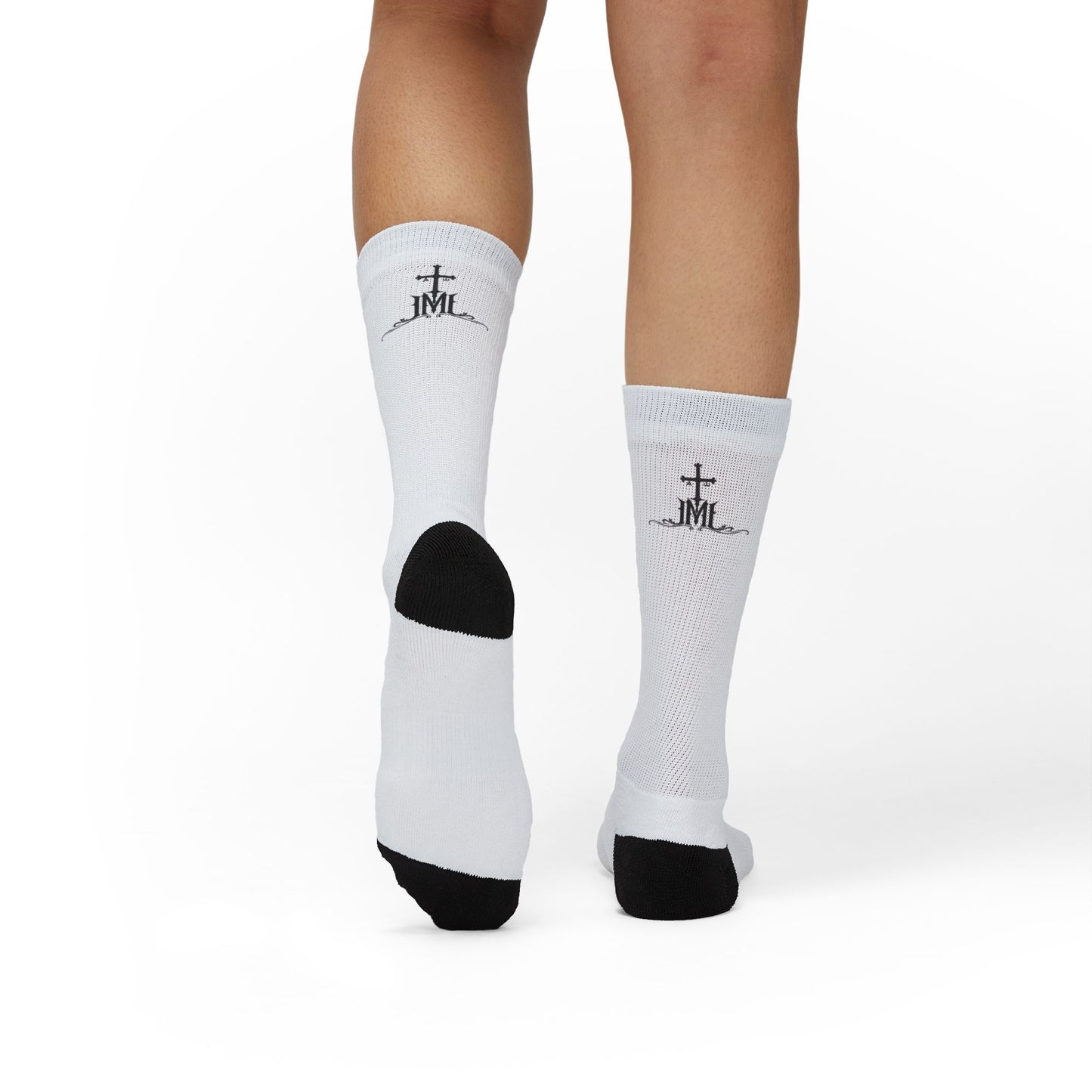 Minimalist Sublimation Crew Socks — Thin Stripes with Cross Accent