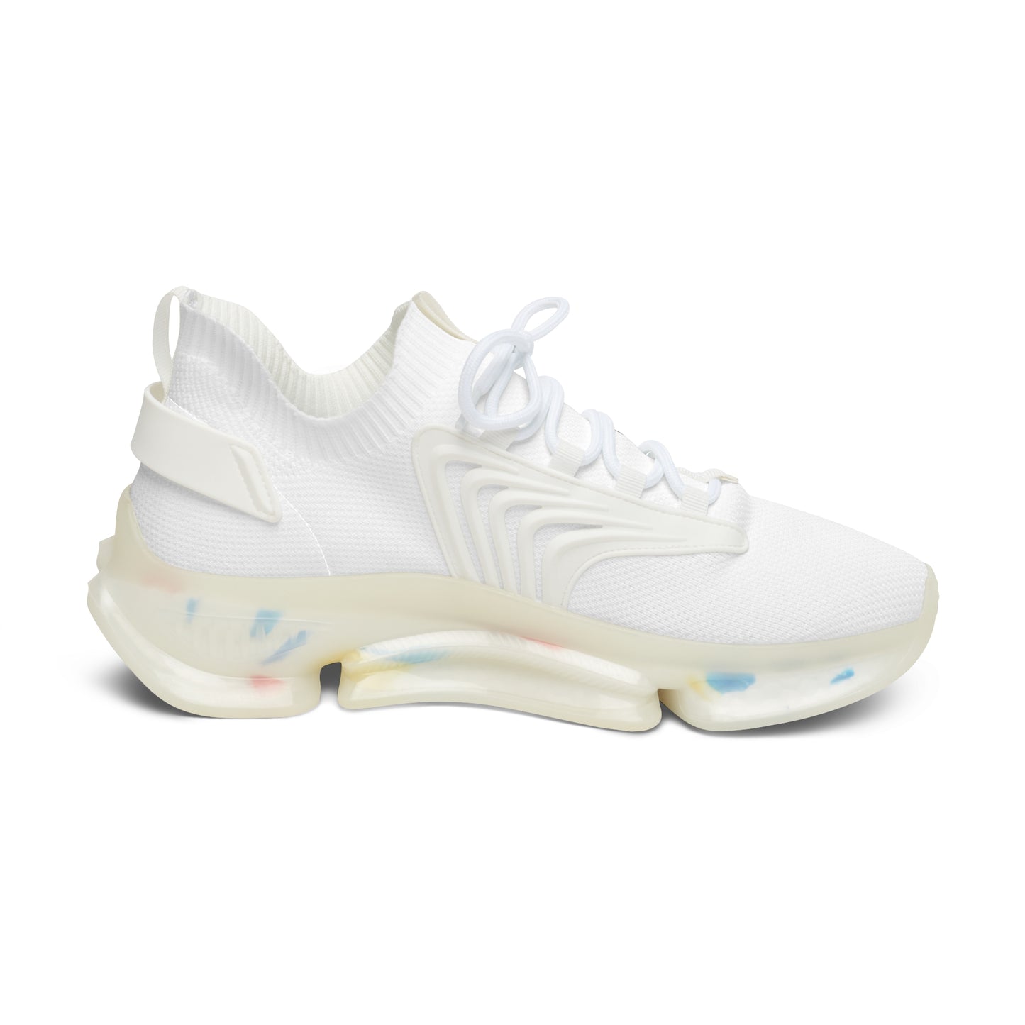 Women's Mesh Sneakers — Lightweight White Athletic Shoes with Color-Speckled Sole
