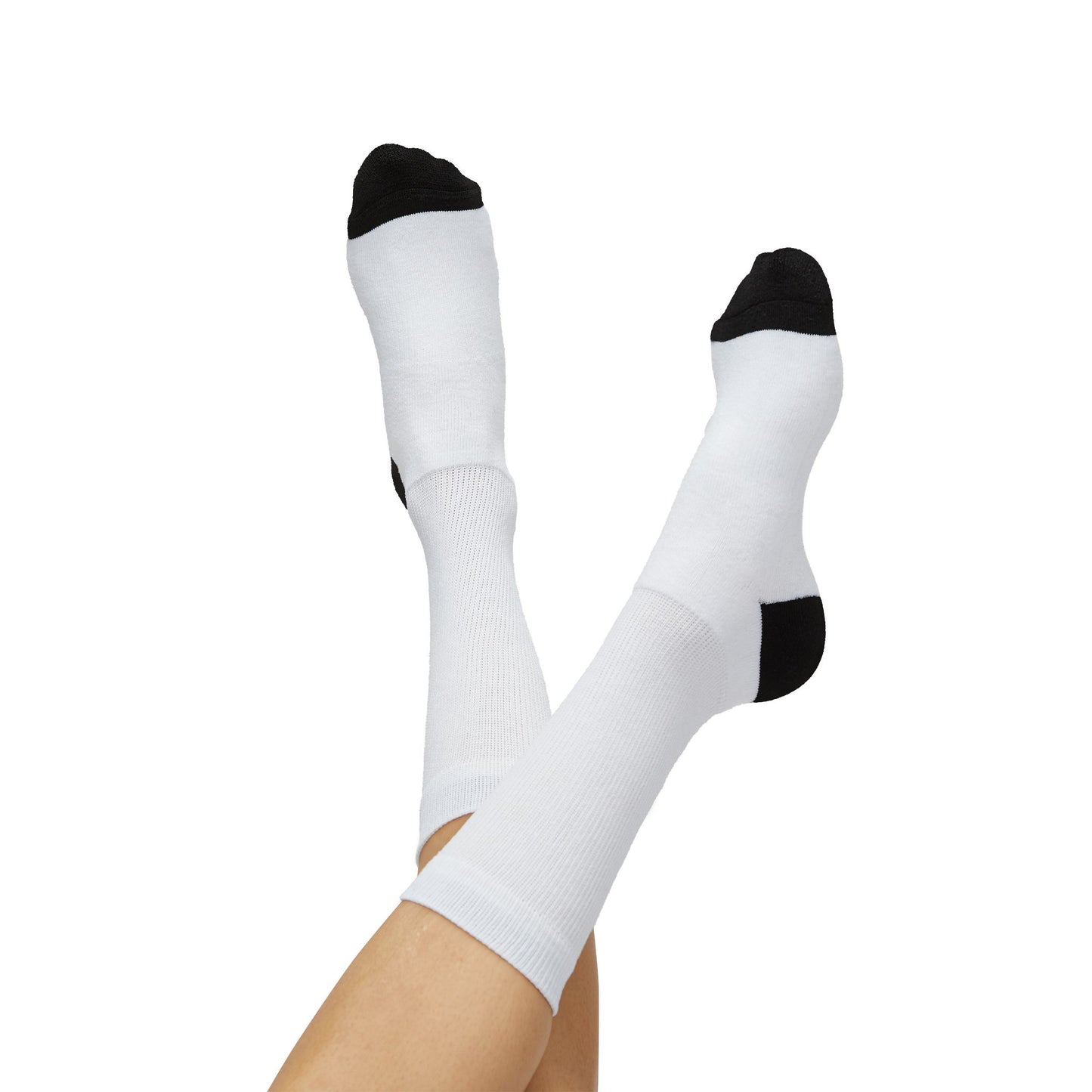 Minimalist Sublimation Crew Socks — Thin Stripes with Cross Accent
