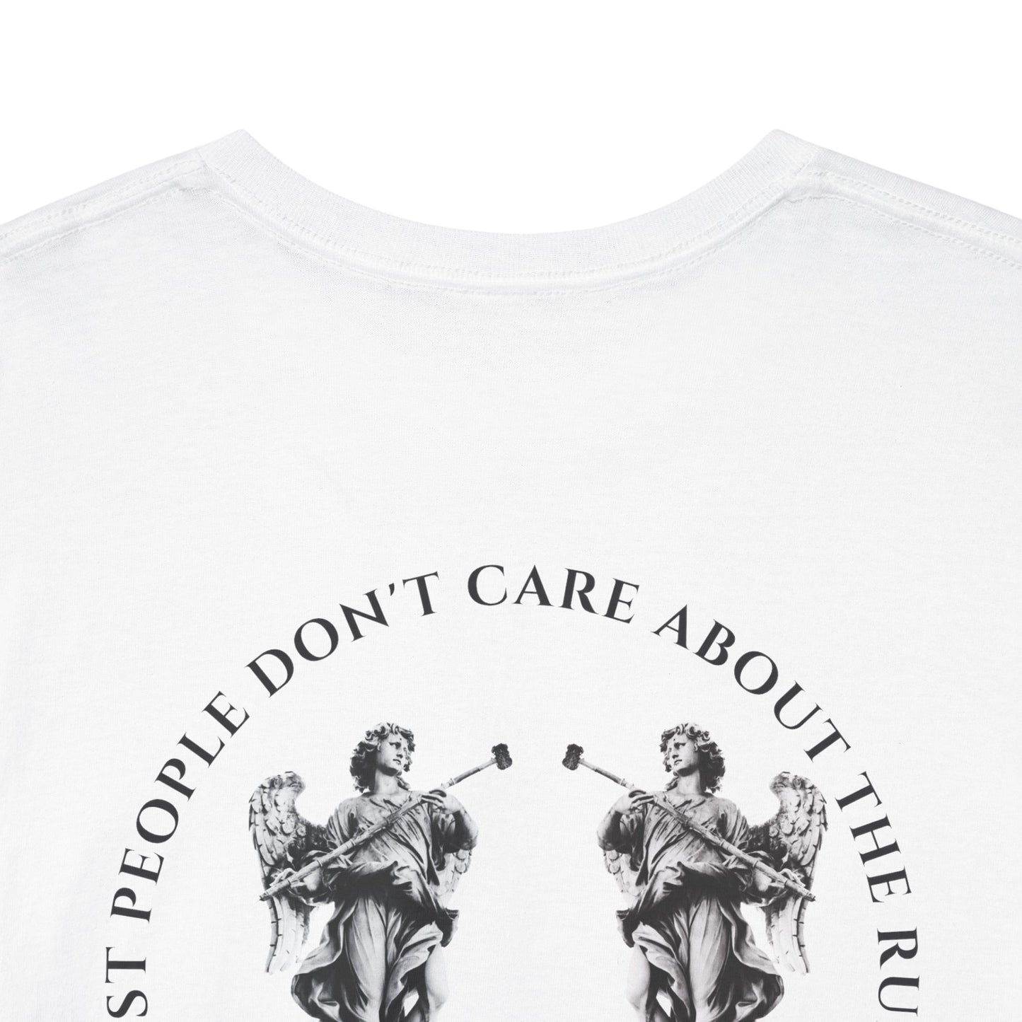 Graphic Tee — Vintage Statue Backprint "Most People Don’t Care About The Blah"