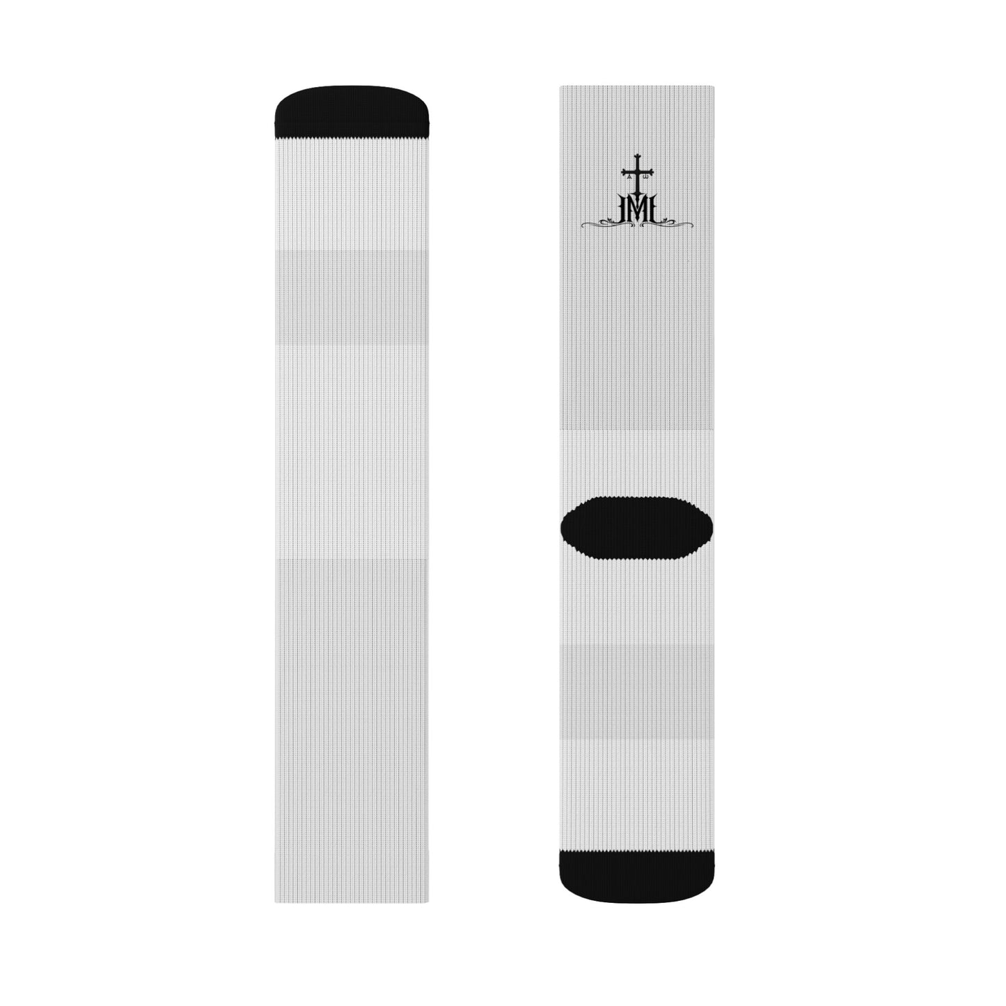 Minimalist Sublimation Crew Socks — Thin Stripes with Cross Accent