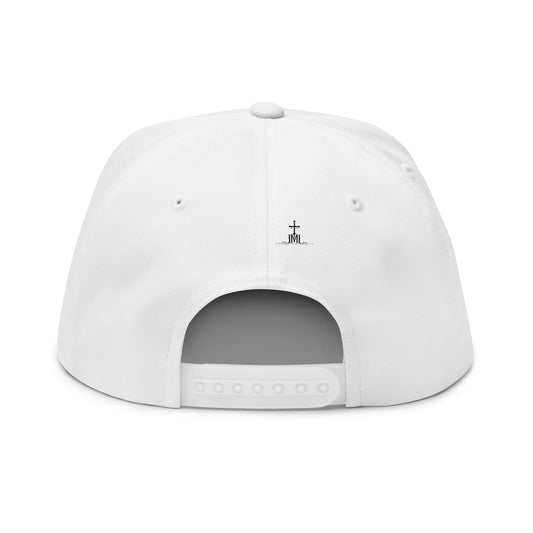 Embroidered Cross & JM Flat Bill Cap — Christian Faith Snapback Hat