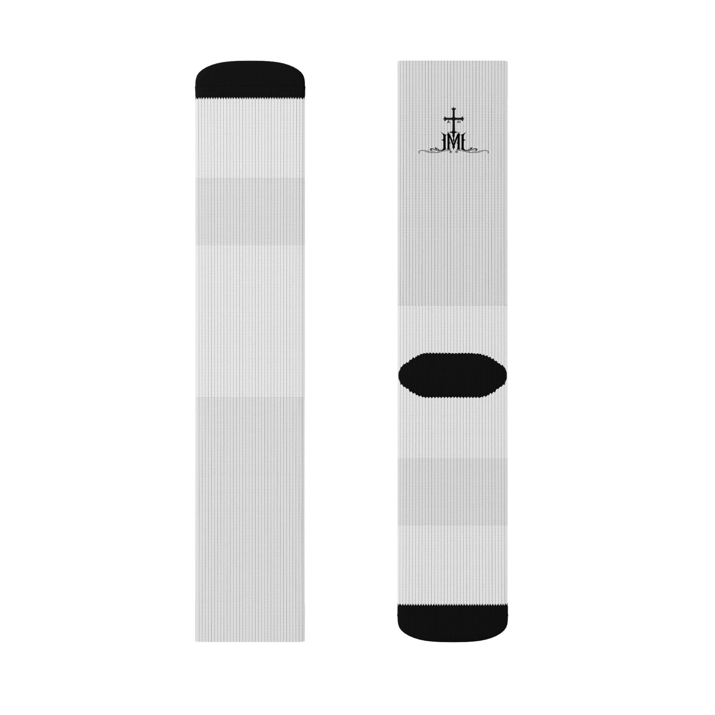 Minimalist Sublimation Crew Socks — Thin Stripes with Cross Accent