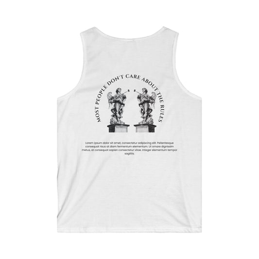 Religious Justice Tank Top — 'Most People Don't Care About The Rules' Graphic