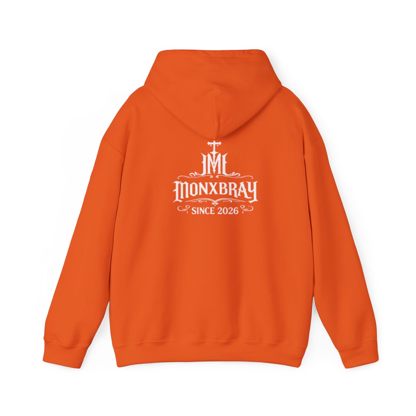 Monxbray Gothic Logo Hoodie — Orange Graphic Pullover (Since 2026)