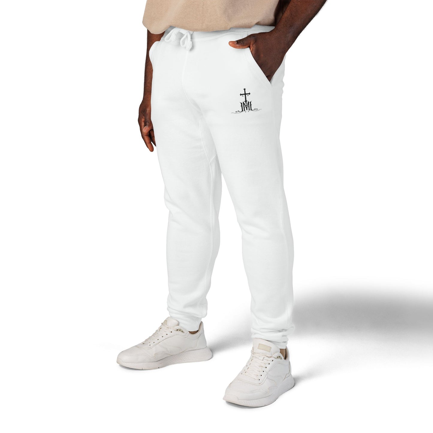 Embroidered Cross Fleece Sweatpants — Minimal Faith Joggers