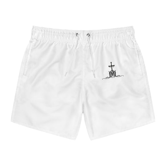 Embroidered Cross Swim Trunks — Minimal Faith Beach Shorts