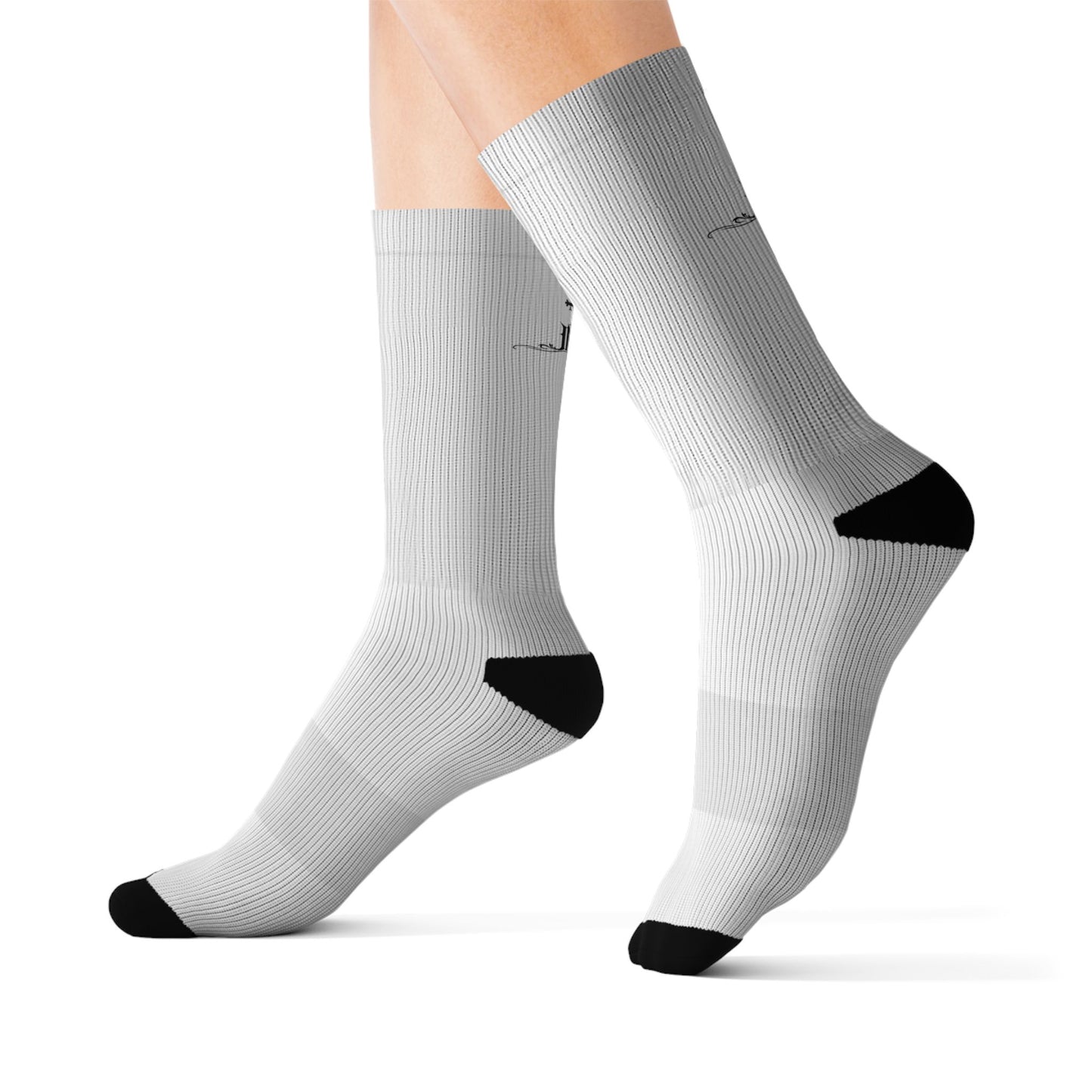 Minimalist Sublimation Crew Socks — Thin Stripes with Cross Accent