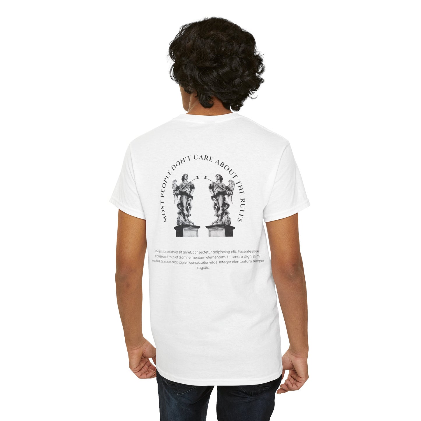 Graphic Tee — Vintage Statue Backprint "Most People Don’t Care About The Blah"